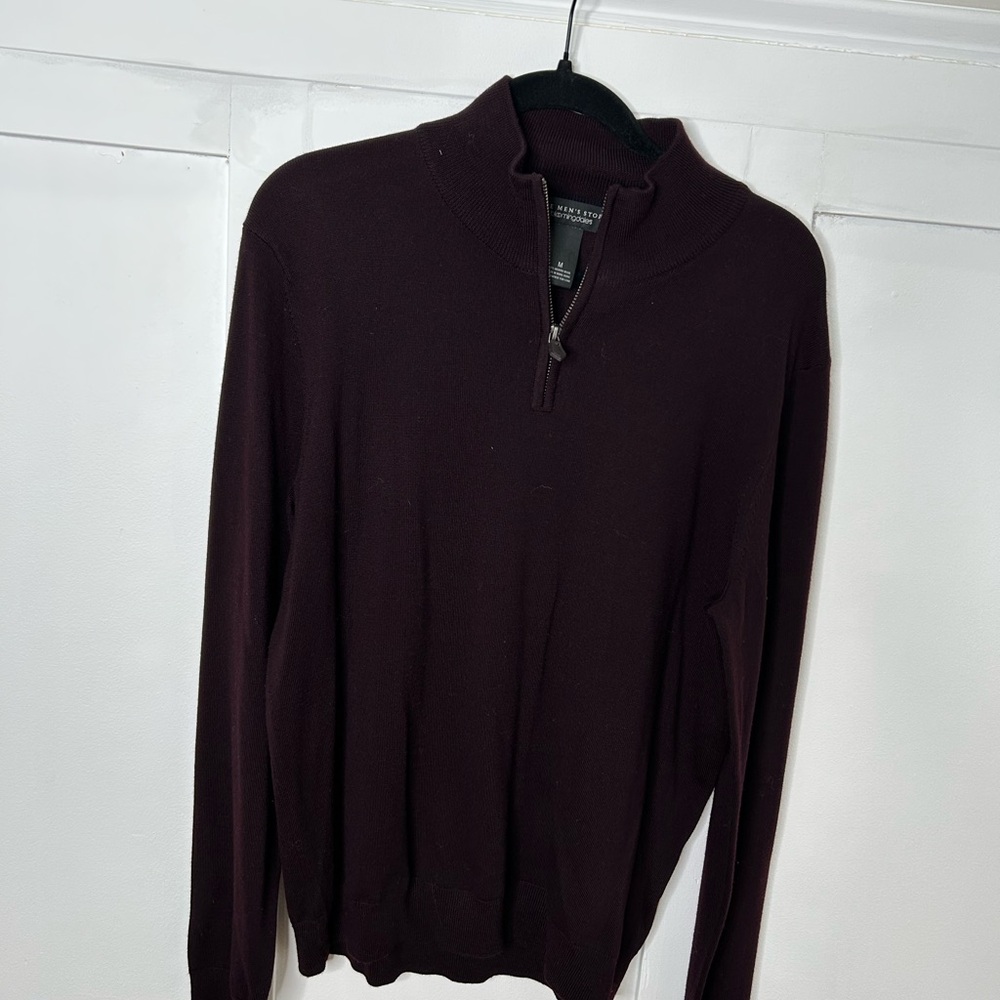 Banana Republic Men's Dark Burgundy Zip-Up Sweater